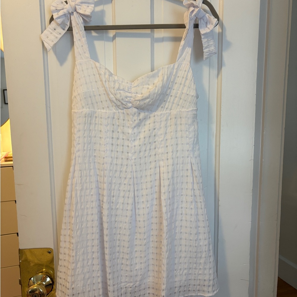 can Threads Dress: Abby Gingham Bow Strap Mini Dress